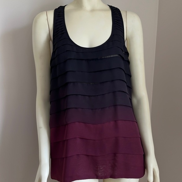 Nwt Saks Fifth Avenue Women’s 5/48 Ombré maroon black ruffle racerback tanktop L - Picture 1 of 12